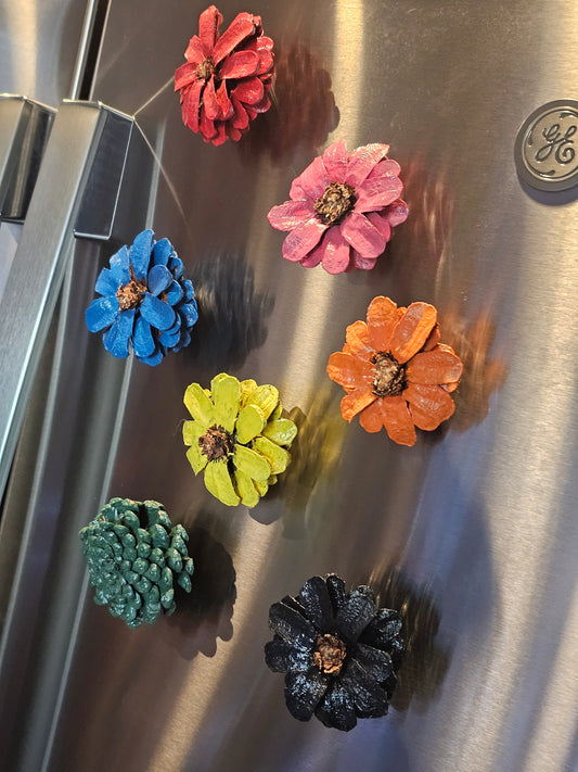 Natural Pinecone Flower Magnets